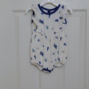NWT Kyte Baby Ivory Blue Shell Print Bubble Romper sz 6-12 12-18 or 18-24 Months
